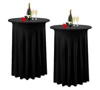 LSYHHXC Lot de 2 nappes Rondes en élasthanne for Table Cocktail, for Bar, Banquet, Mariage, fête(Black,80x110cmX2PCs)