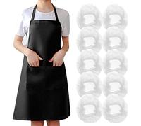 LSYYSL 1 tablier de cuisine noir avec 10 capuchons blancs transparents, tablier de barbecue réglable, tablier de cuisine avec deux poches, imperméable et résistant à l'huile, unisexe, Noir , taille