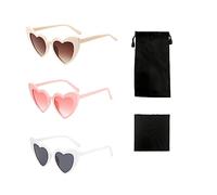 LSYYSL 3pcs lunettes de soleil rétro en forme de coeur avec 1pc tissu de lunettes noir et 1pcs sac de rangement pour lunettes noires, lunettes de soleil de fête rose blanc cassé blanc