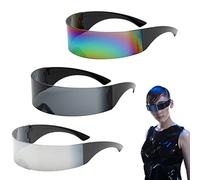 LSYYSL Lot de 3 paires de lunettes de soleil futuristes à effet miroir pour fête, Halloween, cosplay, carnaval, club (gris, argent, multicolore)