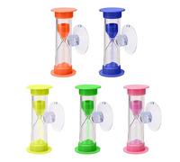LSYYSL Lot de 5 sabliers avec ventouse, compte à rebours de 2 minutes pour enfants, sablier créatif en plastique pour salon, chambre, bureau, bleu, vert, orange, rose, jaune, 3 x 6 cm