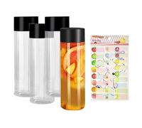 LSYYSL Quatre bouteilles de jus cylindriques en plastique transparent de 400 ml, un autocollant de fruits, convient pour stocker du thé, du jus de fruits et des boissons infusées à froid
