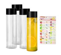LSYYSL Quatre bouteilles de jus cylindriques en plastique transparent de 500 ml, un autocollant de fruits, bouteille de milkshake réutilisable, adaptée pour stocker du thé, des jus de fruits et des