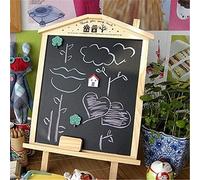 LSZ Tableau noir créatif en forme de maison mignonne Mini tableau noir en bois debout/à suspendre Tableau noir double usage pour la maison et le café