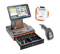 LSZMXI Caisse enregistreuse Intelligente avec imprimante Thermique, écran Tactile 15,6 Pouces, Clavier de 101 Touches, Terminal Point Vente Scanner Portable, Tiroir-caisse en Black-set