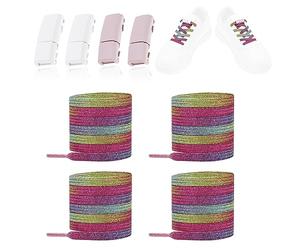 LT Easiyl 2 paires Lacets Élastiques sans Nœud Rose&Blanc Boucle Magnétique et Lacets de Couleur Arc-en-ciel Lacets Paresseux sans Nœud pour Baskets Bottes en Toile pour Cyclisme Marche Voyages