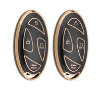 LT Easiyl 2pcs Coques de Clé à 7 Boutons Compatible avec Hyundai Loniq 6/5 Compatible avec Kona SX2 EV (Bordure Noire et Dorée)