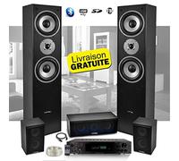 LTC Ensemble 5 Enceintes E1004 Noire HiFi/Home-Cinéma 850W Amplificateur ATM8000 Karaoke USB/BT/FM / 4 x75W + 3 x20W