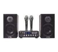 LTC - KARAOKE-STAR4-MKII - Kit karaoké avec amplificateur, 2 micros filaires et 2 enceintes de 75W - Bluetooth et USB - Noir