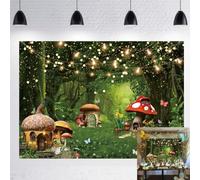 LTDKAEN Toile de fond pour photographie de jardin en forme de champignon de conte de fées - 2,1 x 1,5 m - Décoration photo de forêt enchantée - Pour fête prénatale, fête d'anniversaire