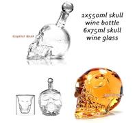 LTdlhFk Ensemble De Carafes à Whisky Tête De Mort, Bouteille De Crâne en Verre De 550 ML, Ensemble De Carafes à Whisky, 6 Verres à Vin, pour Whisky, Vin Et Autres Liqueurs