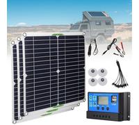 LTdlhFk Panneau Solaire USB 200 W (28 X 28 Cm) - ContrôLeur 20 A/30 A/60 A + Ligne De Charge 5 en 1, Chargeur D'éNergie Solaire Portable, SystèMe De Module Pv - Bateau/RV/Cabine/Van,3Pcs-60A
