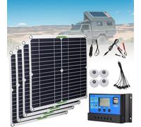 LTdlhFk Panneau Solaire USB 200 W (28 X 28 Cm) - ContrôLeur 20 A/30 A/60 A + Ligne De Charge 5 en 1, Chargeur D'éNergie Solaire Portable, SystèMe De Module Pv - Bateau/RV/Cabine/Van,4Pcs-60A