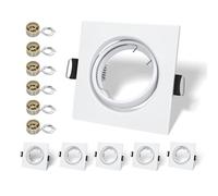 LteelDay 6x Cadres Encastrables GU10 Carrés, Blanc Mat | Douille céramique VDE, orientables à 30°, 87x87mm, découpe 68-80mm. Pour LED/halogènes 50mm. Ampoule non incluse.
