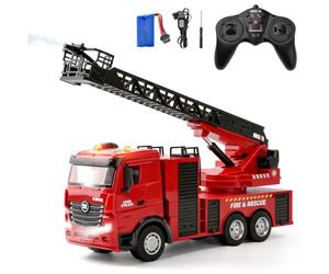 LTFIOON Grand Camion de Pompiers RC 1:18 | Camion de Pompiers télécommandé 2,4G avec Échelle Pivotante à 270° et Fonction Jet d'eau | Rechargeable 7,4V, Lumières & Sons | Jouet Pompier dès 3 Ans