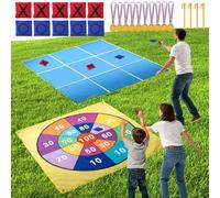 LTFIOON Jeu 2 en 1 Géant Tic Tac Toe & Lancer de Beanbags pour Enfants et Adultes - 1,47 m avec 10 Sacs de Lancer, Recto Verso - Idéal pour Jardin, Plage, Camping & Fêtes de Famille