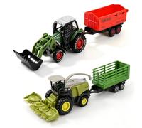 LTFIOON Lot de 2 Véhicules Agricoles Miniatures avec Remorques, Moissonneuse Batteuse & Ensileuse - Jouet de Ferme pour Enfants dès 3 Ans, Cadeau pour Garçons et Filles