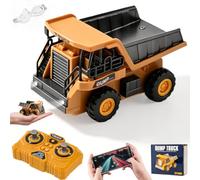 LTFIOON Mini Camion Benne Télécommandé 1:64, Camion Benne RC en Métal avec Application & Télécommande 2,4 GHz, Camion Benne Basculante RC avec Lumières et Sons, 3 Vitesses, Rechargeable USB