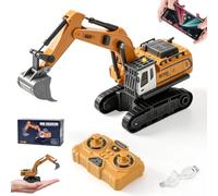LTFIOON Mini Pelleteuse Télécommandée 1:64, Pelleteuse RC en Alliage avec Application & Télécommande 2,4 GHz, Jouet Pelleteuse RC avec Lumières et Sons, 3 Vitesses, Rechargeable USB
