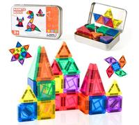 LTFIOON Mini Tuiles Magnétiques, 42PCS Jeux Magnetique Enfant, Blocs Magnétiques de Voyage, Jouet de Voyage avec Boîte en Fer Protable, Jouets Montessori d'apprentissage pour Filles Garçons 3+ Ans