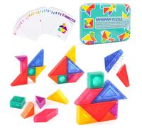 LTFIOON Puzzle Tangram magnétique 3D - Tangram magnétique pour enfants à partir de 32 ans avec 32 cartes, encouragement de la créativité et de la pensée spatiale, emballage sûr pour enfants