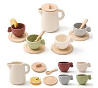 LTFIOON Service à Thé Enfant en Bois & Silicone, 13 Pièces Set de Service à Thé pour Enfants, Tea Party Jeu de Cuisine Jeux de rôle Cadeau pour Enfants Filles Garçons à partir de 3 Ans