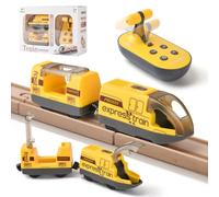 LTFIOON Train de Locomotives à Piles,Jouet de Train électrique pour Rails en Bois(Connexion Magnétique),Compatible avec Thomas,Brio,Chuggington,Jouet Éducatif Cadeau pour Enfants 3 4 5 6+ Ans (Jaune)