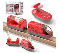 LTFIOON Train de Locomotives à Piles,Jouet de Train électrique pour Rails en Bois(Connexion Magnétique),Compatible avec Thomas,Brio,Chuggington,Jouet Éducatif Cadeau pour Enfants 3 4 5 6+ Ans (Rouge)