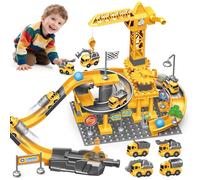 LTFIOON Véhicule Chantier Jouet Enfants, Chantier de Construction Enfants Jouets, 55 Pièces Grue de Construction Set de Jouets avec Grue Camion et Pelleteuse, 3 4 5 6 7 Ans Garçons Cadeaux