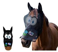 LTG PRO Masque anti-mouches pour cheval et poney - Imprimé amusant de dessin animé - Maille respirante avec protection des oreilles et du nez - Fléchettes pour les yeux - Protection UV - Poney/Cob