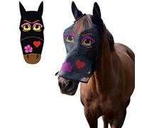 LTG PRO Masque anti-mouches pour cheval et poney - Imprimé amusant - Maille respirante avec protection des oreilles et du nez - Fléchettes pour les yeux - Protection UV - Poney/Cob/Tailles complètes