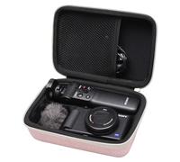 LTGEM Étui rigide pour appareil photo Sony ZV-1 / ZV-1F / ZV-1F II Vlog Compatible avec kit d'accessoires Vlogger Trépied et microphone - Sac de transport de voyage (extérieur rose + intérieur noir)
