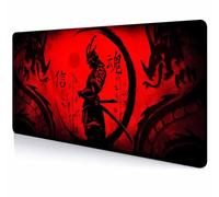 LTHAOGUO Grand tapis de souris Samouraï japonais XL, motif dragon rouge et noir, base en caoutchouc antidérapant avec bords cousus pour jeux vidéo, bureau, ordinateur portable, 90 x 40 cm