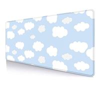 LTHAOGUO Tapis de bureau bleu ciel avec nuages, grand tapis de souris mignon, tapis de bureau bleu, base en caoutchouc antidérapant avec bords cousus, 80 x 30 cm