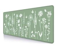 LTHAOGUO Tapis de bureau mignon vert sauge, tapis de souris motif plante florale anime, tapis de bureau esthétique, tapis de souris minimaliste à feuilles blanches menthe, XL, accessoires de