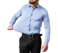 LTHTX Chemise Infroissable Homme, Chemise Extensible Décontractée à Manches Longues, Chemise Slim sans Repassage pour Fête De Mariage (Bleu Clair,XX-Large)