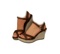 LTHTX Sandales compensées confortables avec une seule boucle, espadrilles à talon compensé à bout ouvert, chaussures de marche, sandales élégantes pour les fêtes, marron, 40.5 EU