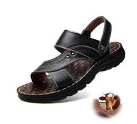 LTHTX Sandales de sport en cuir pour homme - Confortables et respirantes - Bout ouvert - Pantoufles de plage pour l'été, Noir , 42 1/3 EU
