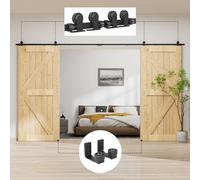 LTIYITL 274 cm (9FT) Ferrure pour porte coulissante Kit de grange Accessoire de placard avec rouleau de rail pour double porte, contient un guide de sol réglable