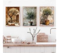 LTjiajuypd Affiche imprimée sur toile, Italie, branches d'olivier, feuilles, architecture, style scandinave minimaliste, décoration murale pour la maison ou la chambre (30 x 40 cm - 3 pièces)