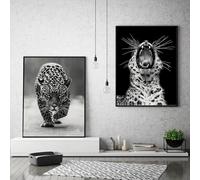 LTjiajuypd Affiche murale tendance léopard rugissant en noir et blanc, photographie, poster, décoration murale pour bar ou salon (60 x 90 cm - 2 pièces)