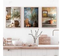 LTjiajuypd Affiche sur toile imprimée Italie Branches d'olivier Feuilles Architecture Scandinave Minimaliste Art mural Affiches Impressions Maison Chambre (30x50cm-3Pcs)