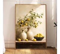 LTjiajuypd Affiche sur toile, Nature morte de citronniers dans des vases rustiques, Impression d'art, Décoration murale pour cuisine et salle à manger (70x100CM/Sans cadre)