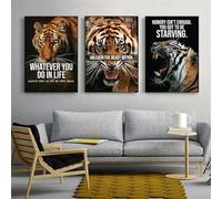 LTjiajuypd Affiches de motivation, mots inspirants, art mural, peinture sur toile, tigre, lion, léopard, aigle, décoration de bureau, maison, 40 x 55 cm, 3 pièces, sans cadre