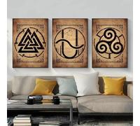 LTjiajuypd Affiches et impressions sur toile représentant un symbole mystérieux de la mythologie nordique, décoration murale pour salon, maison, 50 x 70 cm, 3 pièces, sans cadre