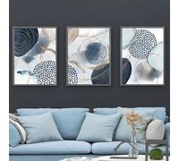 LTjiajuypd Affiches murales abstraites bleu et or à l'aquarelle, peintures sur toile, impressions géométriques pour couloir, bureau ou salon (60 x 85 cm - 3 pièces)