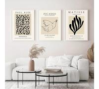 LTjiajuypd Affiches murales vintage de style Matisse, Picasso et Paul Klee, style nordique abstrait, pour la décoration de bureau (40 x 55 cm - 3 pièces)
