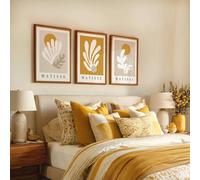 LTjiajuypd Affiches sur toile, style Matisse, art mural, affiches modernes du milieu du siècle, dans les tons beige et jaune moutarde, motif botanique pour le salon (50 x 75 cm - 3 pièces)