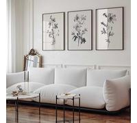 LTjiajuypd Art botanique minimaliste, art mural floral noir et blanc, impression sur toile botanique vintage pour la décoration de la chambre, du bureau ou de la maison (50 x 75 cm - 3 pièces)