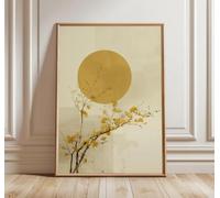 LTjiajuypd Décoration murale japonaise, affiche soleil jaune et fleurs, estampe botanique zen (30 x 45 cm)